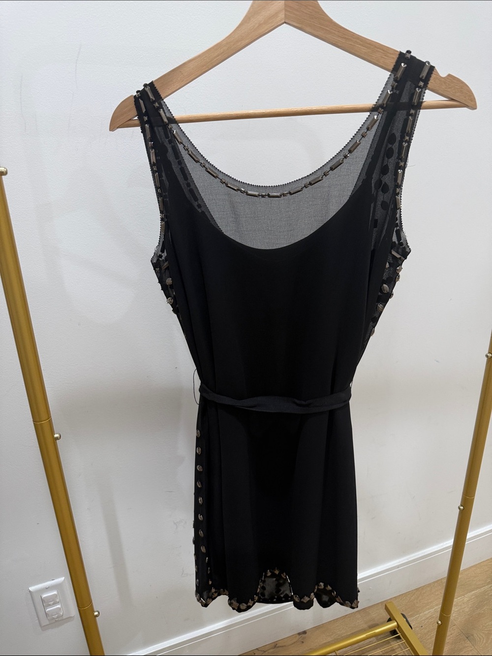 bebe Black Studded Mesh Midi Dress - Picture 3 of 4